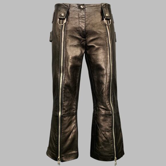 DOLCE & GABBANA SS2000 Size 6 Black Silver Leather Cropped Casual Pants - Picture 1 of 9